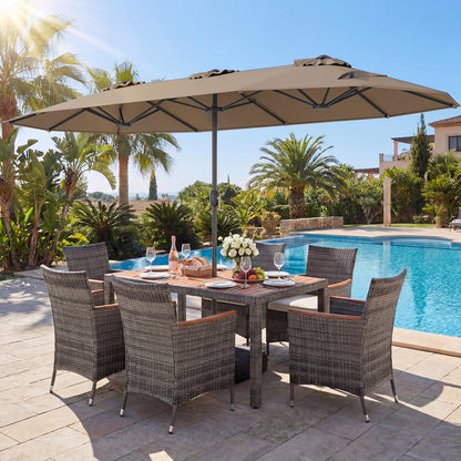8-Piece Patio Dining Set, With Double-Sided Market Umbrella, Brown Patio Dining Sets at Gallery Canada