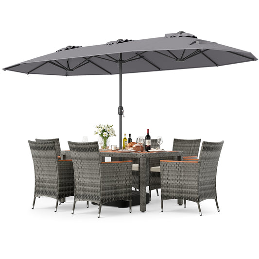 8-Piece Patio Dining Set, With Double-Sided Market Umbrella, Gray Patio Dining Sets Gray at Gallery Canada