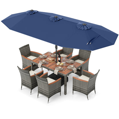 8-Piece Patio Dining Set, With Double-Sided Market Umbrella, Navy Patio Dining Sets at Gallery Canada