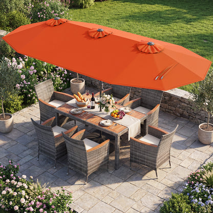8-Piece Patio Dining Set, With Double-Sided Market Umbrella, Orange Patio Dining Sets at Gallery Canada