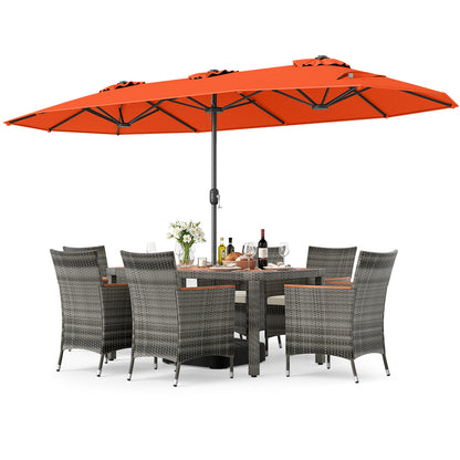 8-Piece Patio Dining Set, With Double-Sided Market Umbrella, Orange Patio Dining Sets Orange at Gallery Canada