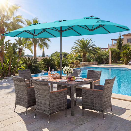 8-Piece Patio Dining Set, Double-Sided Market Umbrella, Turquoise Patio Dining Sets Turquoise at Gallery Canada