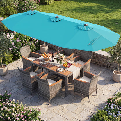 8-Piece Patio Dining Set, Double-Sided Market Umbrella, Turquoise Patio Dining Sets at Gallery Canada