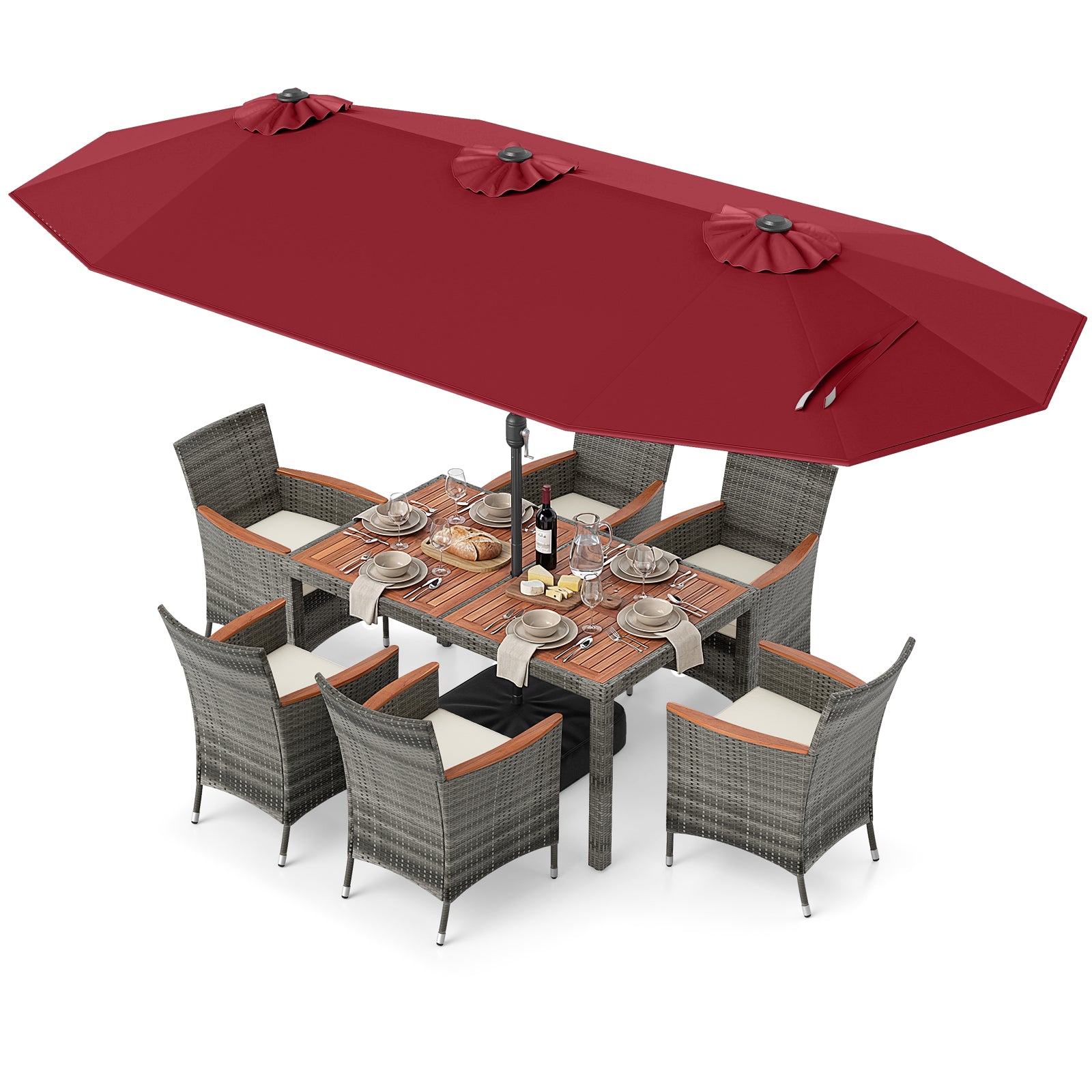 8-Piece Patio Dining Set, Double-Sided Market Umbrella, Red Patio Dining Sets at Gallery Canada