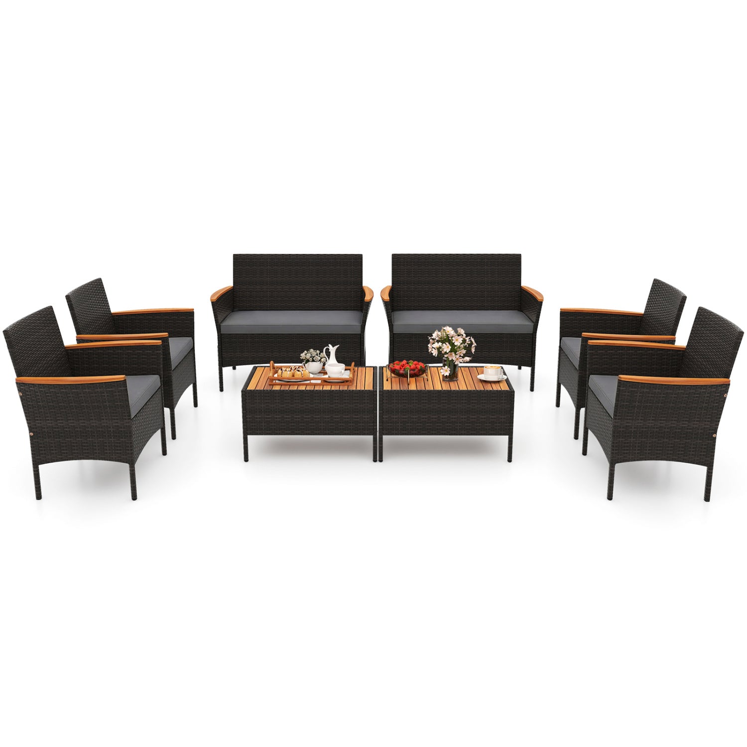 8 Piece Patio Wicker Sofa Set, 4 Rattan Chairs, 2 Loveseats, 2 Tables, Gray Patio Conversation Sets Gray at Gallery Canada