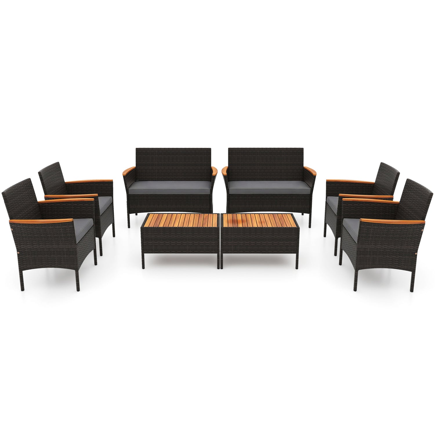 8 Piece Patio Wicker Sofa Set, 4 Rattan Chairs, 2 Loveseats, 2 Tables, Gray Patio Conversation Sets at Gallery Canada
