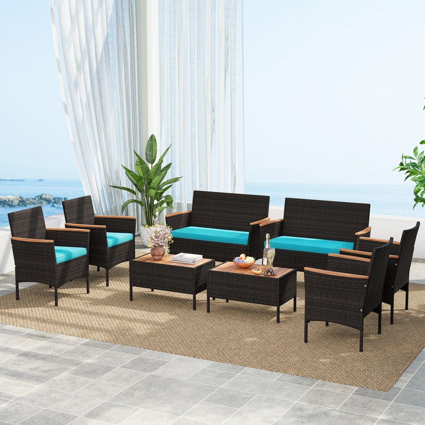 8-Pc Patio Wicker Sofa Set with Chairs, Loveseats & Table, Turquoise Patio Conversation Sets at Gallery Canada