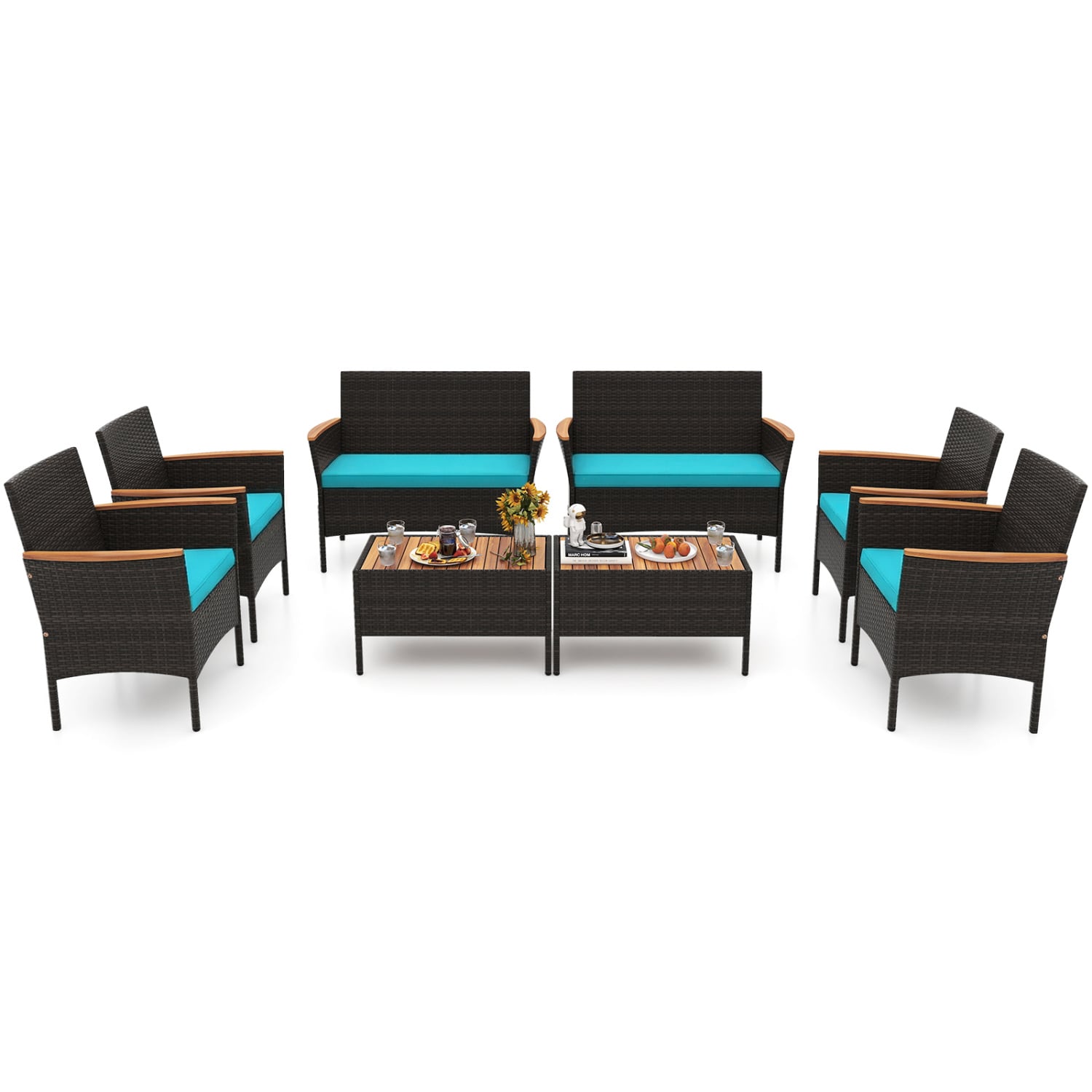8-Pc Patio Wicker Sofa Set with Chairs, Loveseats & Table, Turquoise Patio Conversation Sets Turquoise at Gallery Canada