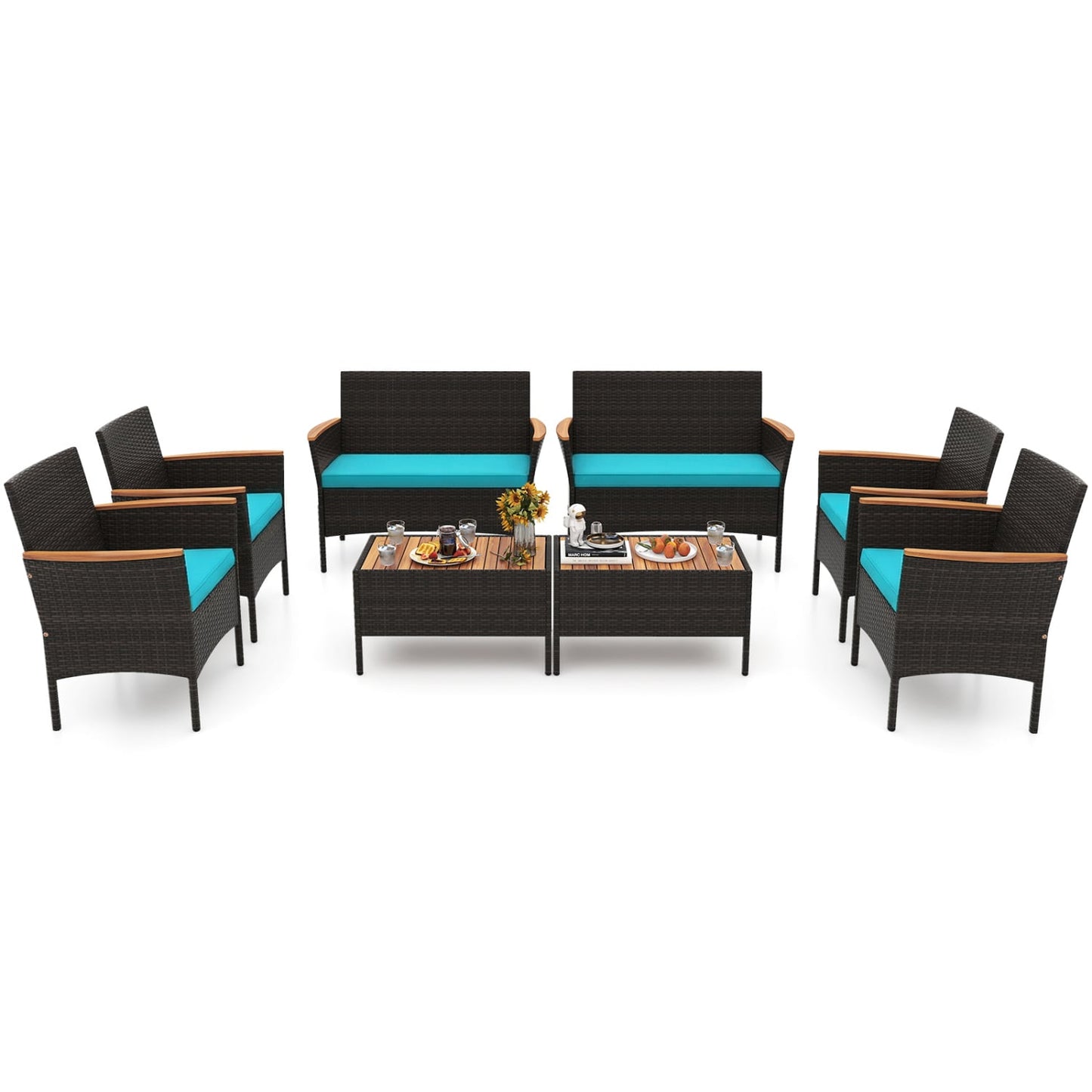 8-Pc Patio Wicker Sofa Set with Chairs, Loveseats & Table, Turquoise Patio Conversation Sets Turquoise at Gallery Canada