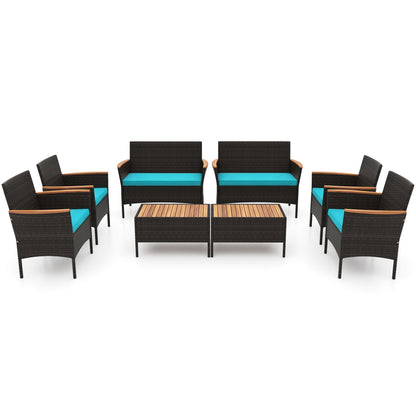 8-Pc Patio Wicker Sofa Set with Chairs, Loveseats & Table, Turquoise Patio Conversation Sets at Gallery Canada