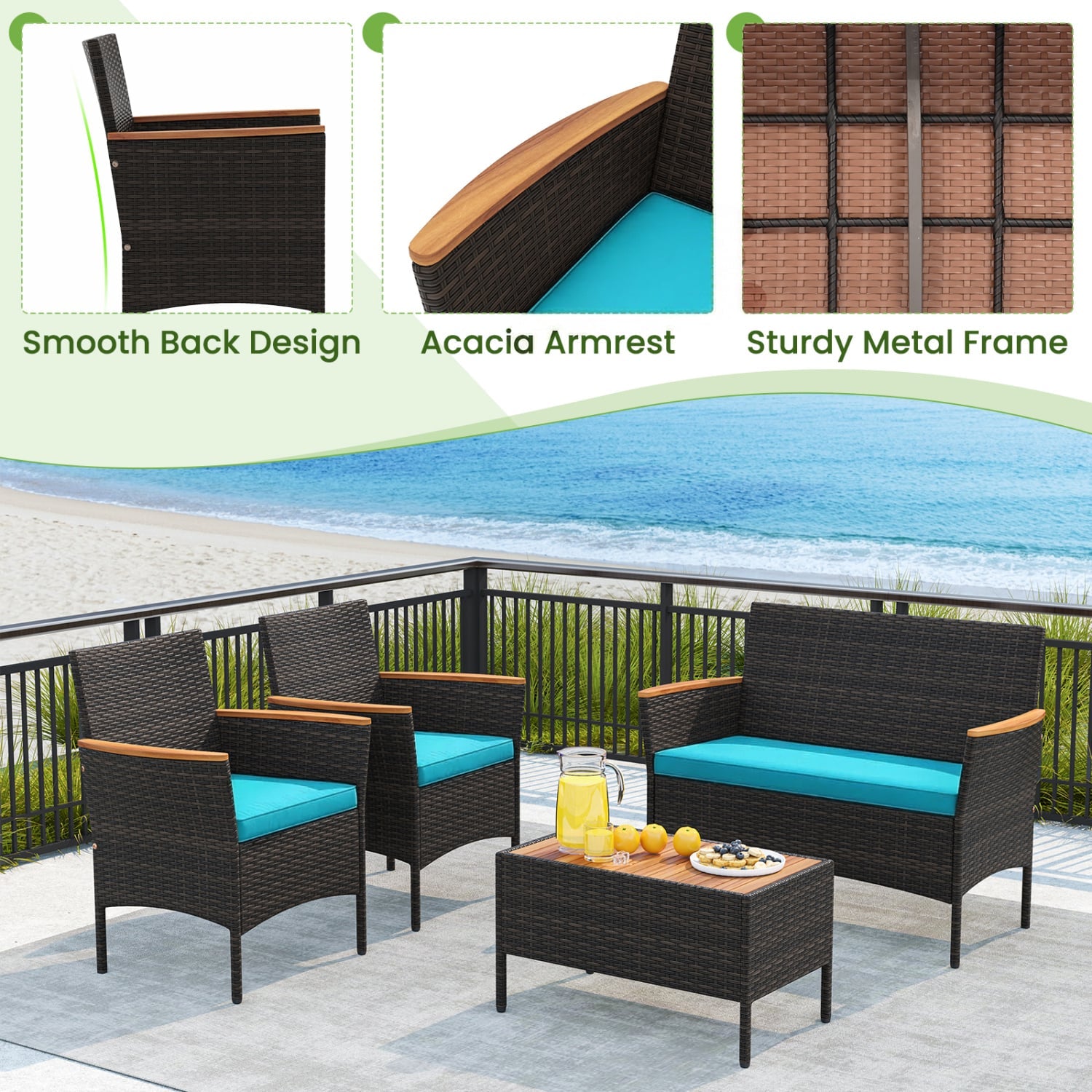 8-Pc Patio Wicker Sofa Set with Chairs, Loveseats & Table, Turquoise Patio Conversation Sets at Gallery Canada