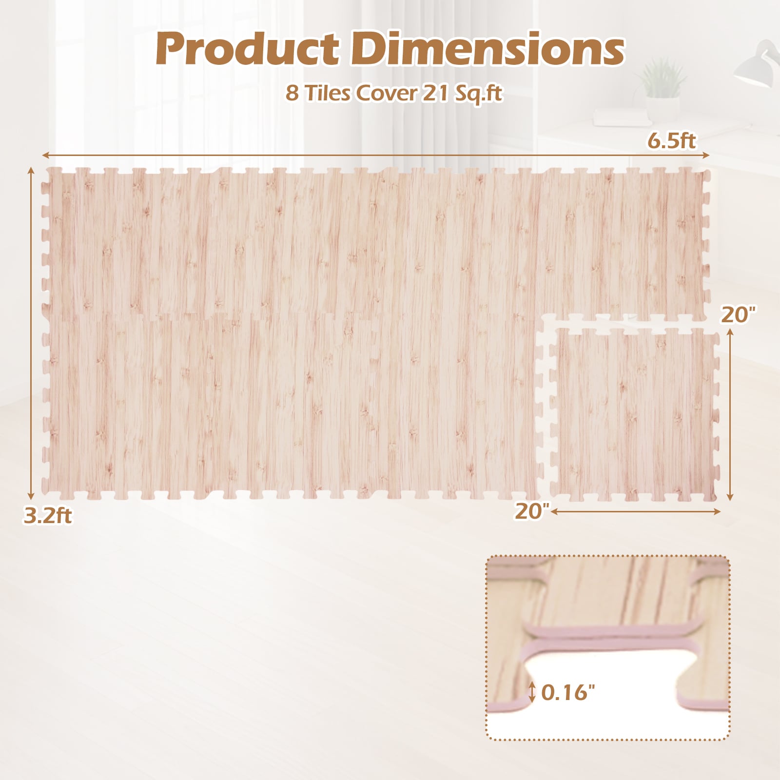 8 Pieces EVA Foam Floor Tiles with Wood Texture, Natural Decorative Fencing & Flooring at Gallery Canada