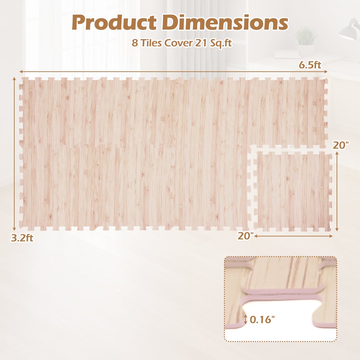 8 Pieces EVA Foam Floor Tiles with Wood Texture, Natural Decorative Fencing & Flooring at Gallery Canada