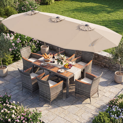 Outdoor Wicker Dining Set, 8 Piece, 13.5 FT Patio Umbrella, Beige Patio Furniture Sets at Gallery Canada