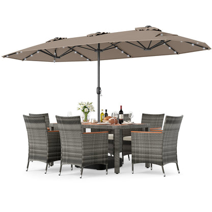 8 Piece Outdoor Wicker Dining Set, 13.5 FT Double Sided Patio Umbrella, Brown Patio Furniture Sets at Gallery Canada