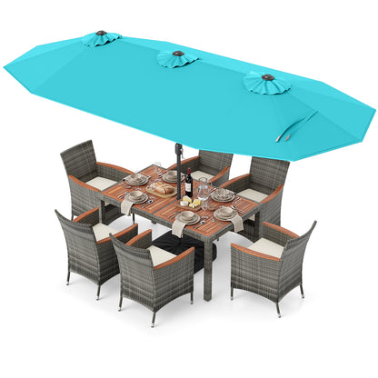 8 Piece Wicker Dining Set, 13.5 FT Patio Umbrella, Turquoise Patio Furniture Sets at Gallery Canada