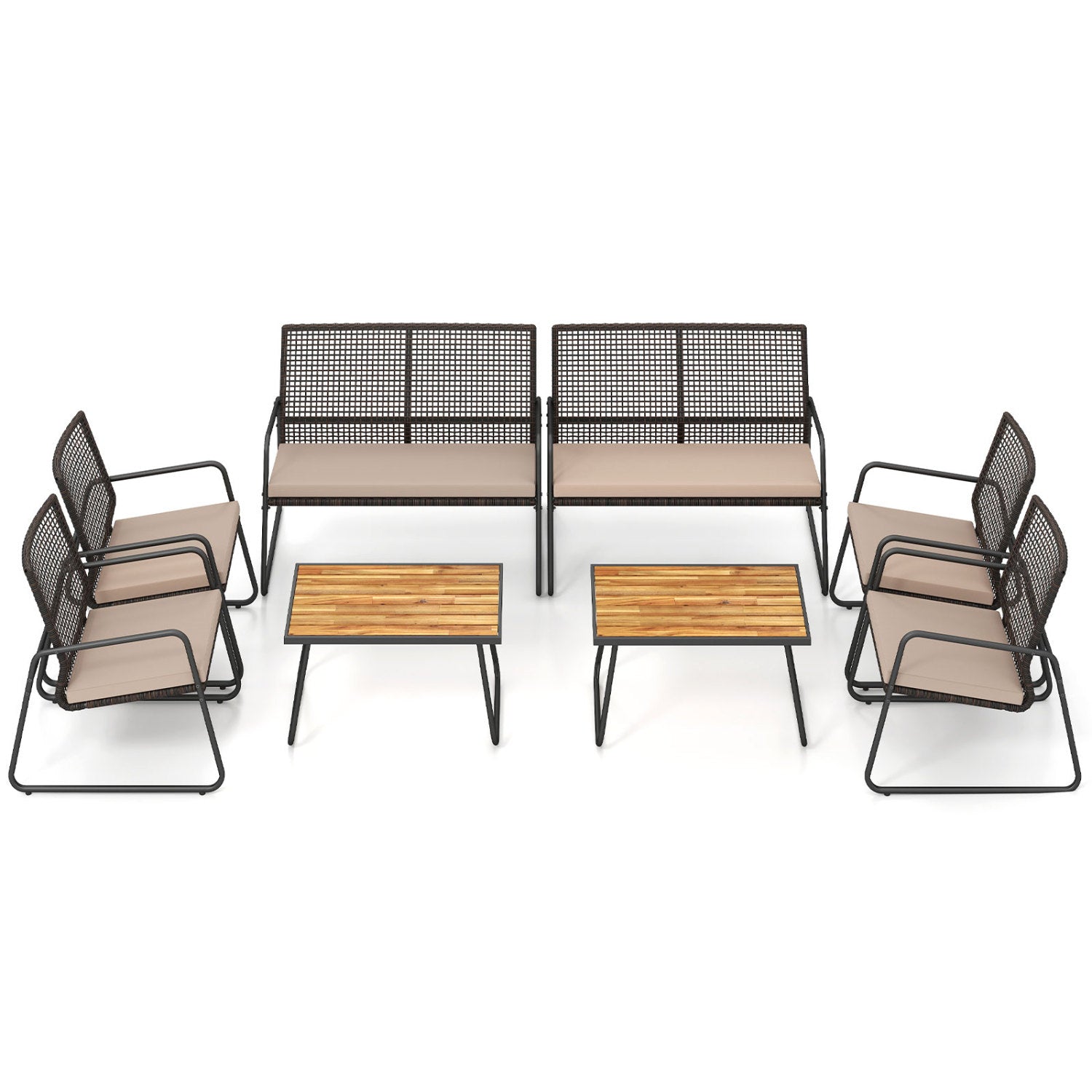 8-Piece Patio Set, Acacia Coffee Table, Cushions, Beige Patio Conversation Sets Beige at Gallery Canada