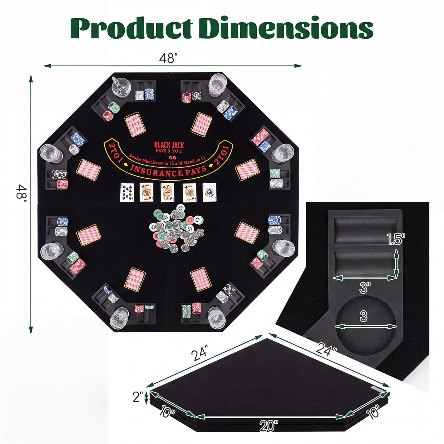8-Player Portable Poker Table Top, Black Game Room at Gallery Canada