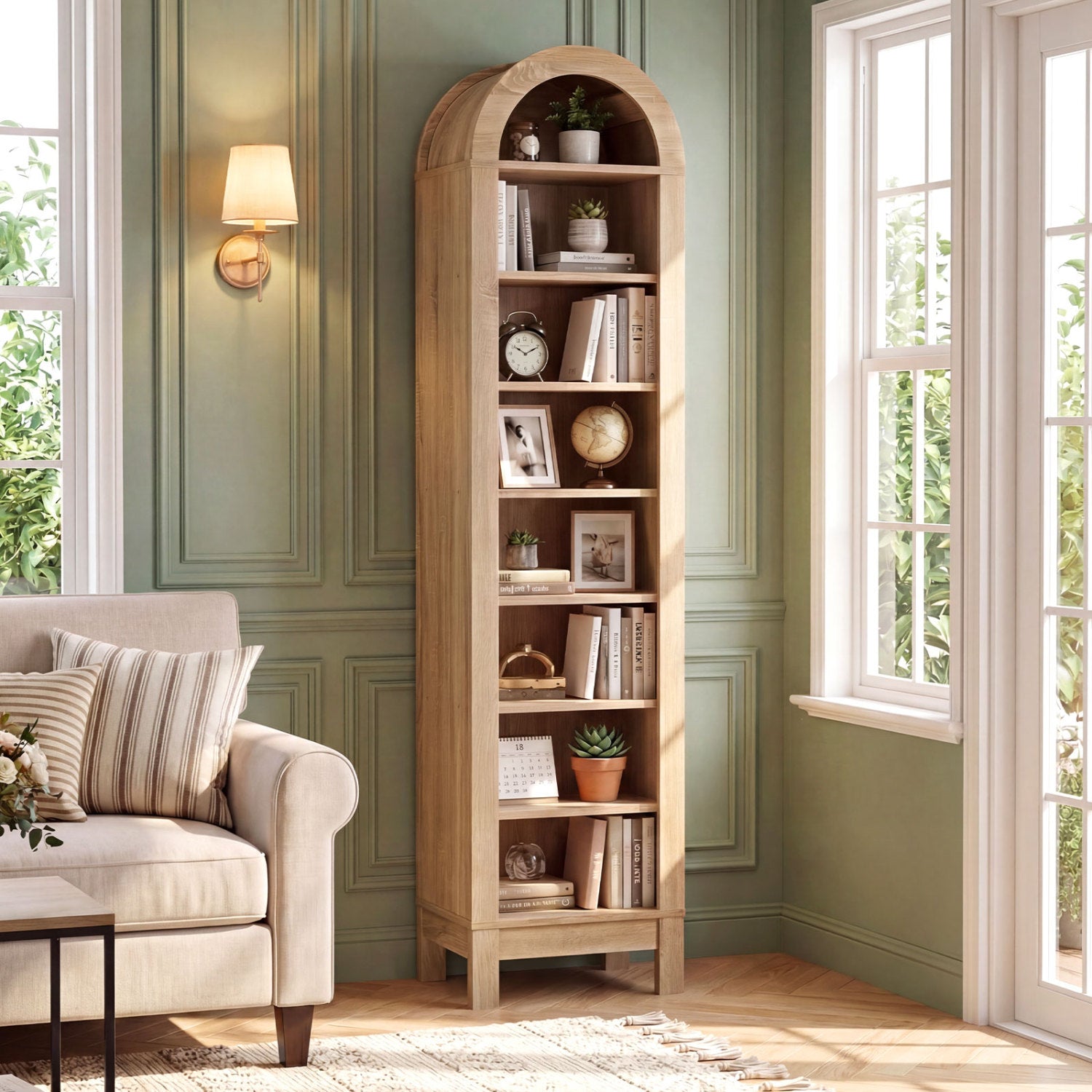 8-Tier Arch Bookshelf, 3 Adjustable Shelves, Natural Bookcases at Gallery Canada