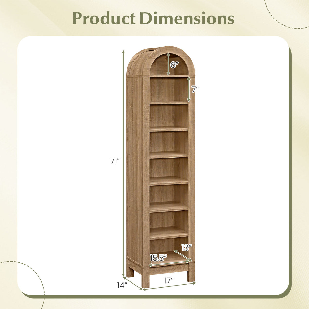 8-Tier Arch Bookshelf, 3 Adjustable Shelves, Natural Bookcases at Gallery Canada