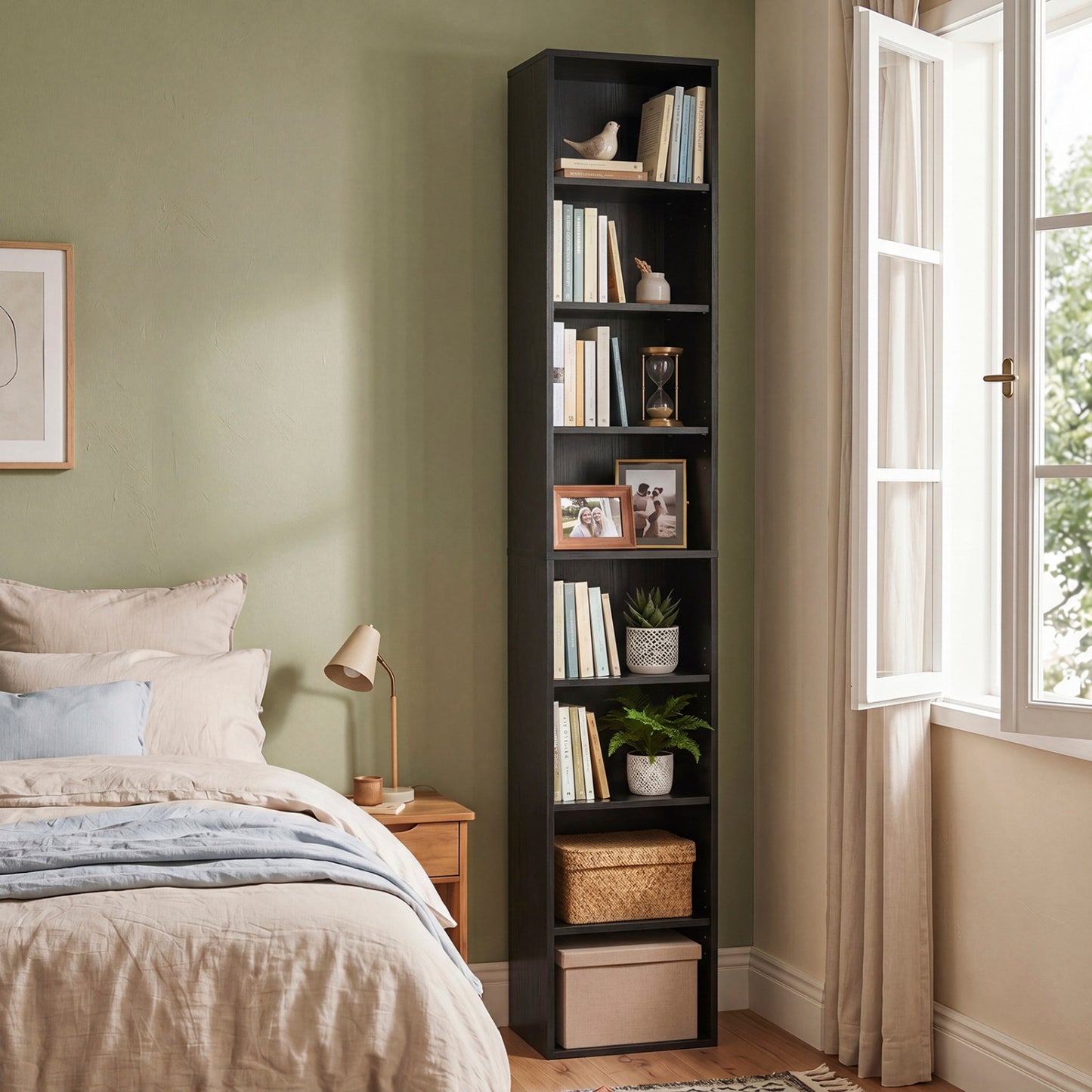 8-Tier Narrow Bookshelf, Adjustable Shelves, Storage Cubes, Black Bookcases at Gallery Canada