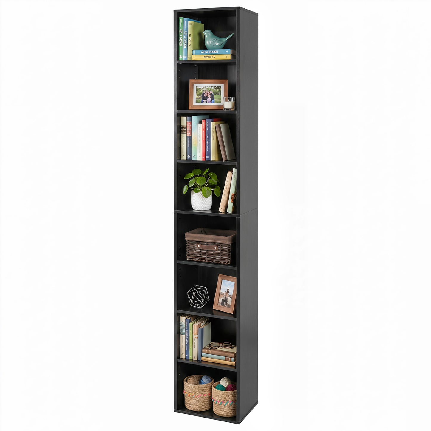 8-Tier Narrow Bookshelf, Adjustable Shelves, Storage Cubes, Black Bookcases at Gallery Canada