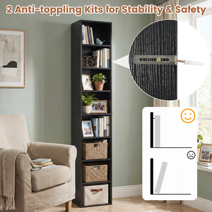 8-Tier Narrow Bookshelf, Adjustable Shelves, Storage Cubes, Black Bookcases at Gallery Canada
