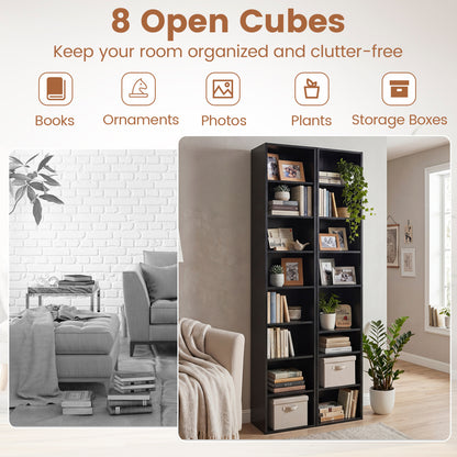 8-Tier Narrow Bookshelf, Adjustable Shelves, Storage Cubes, Black Bookcases at Gallery Canada