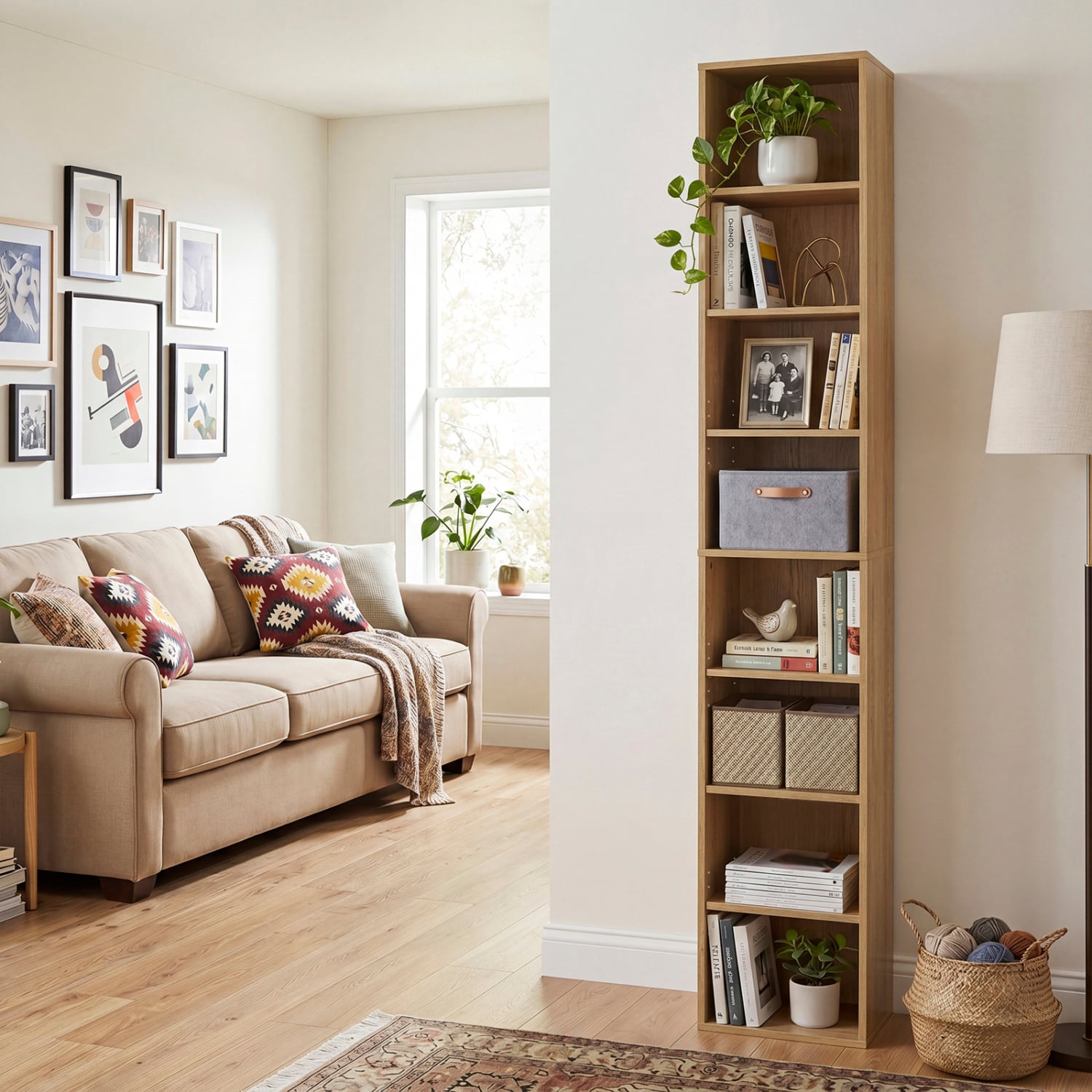 8-Tier Narrow Bookshelf, Adjustable Shelves, Storage Cubes, Natural Bookcases at Gallery Canada