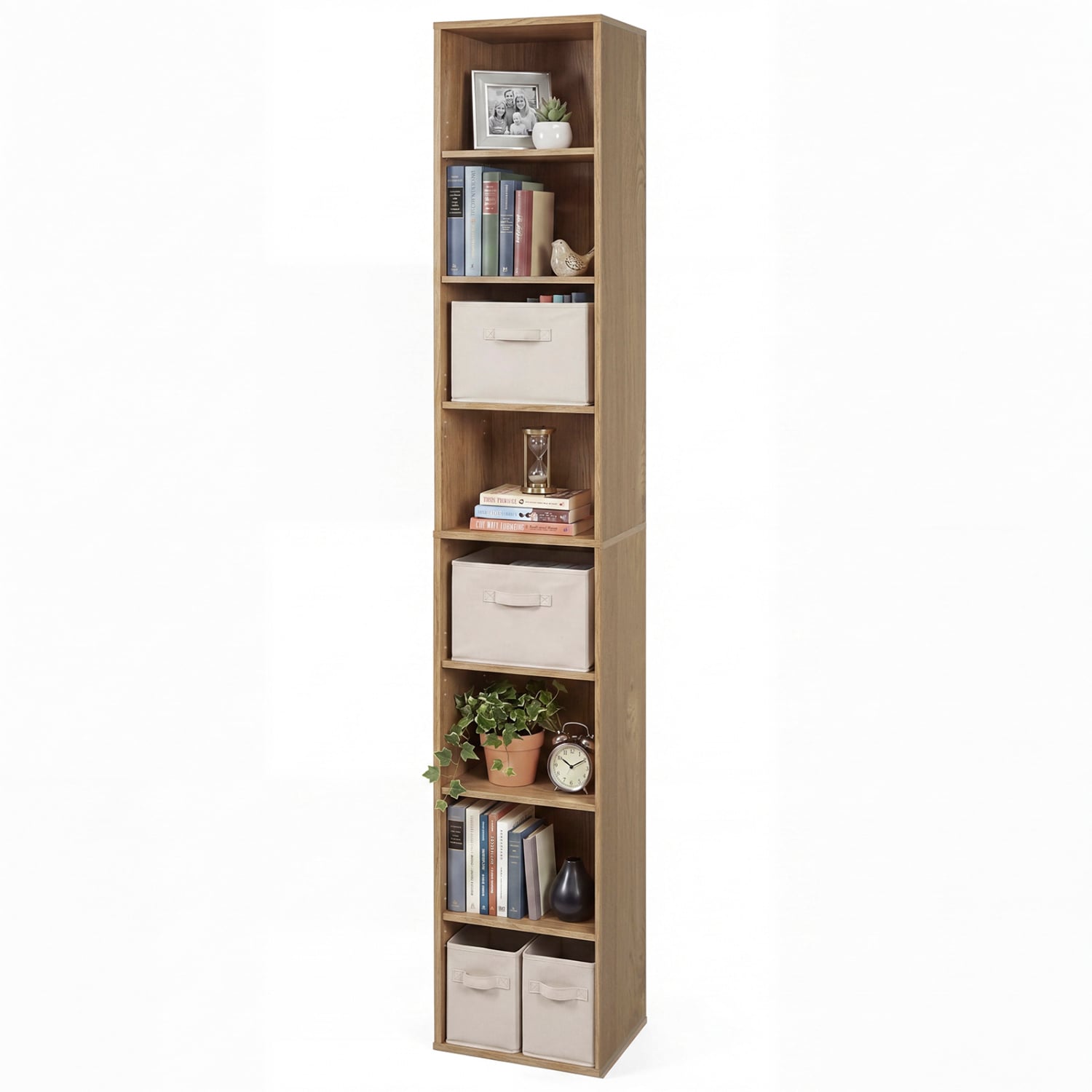 8-Tier Narrow Bookshelf, Adjustable Shelves, Storage Cubes, Natural Bookcases at Gallery Canada