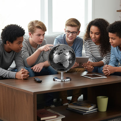 8" World Globe, Modern Decorative Tabletop Earth Globe, Silver Learning Toys at Gallery Canada