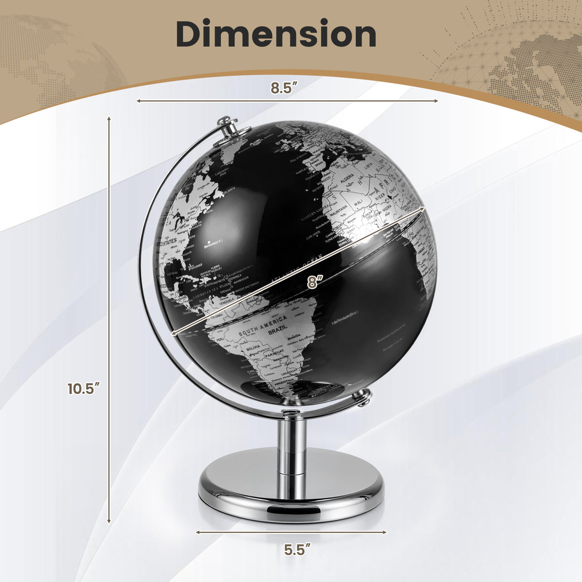 8" World Globe, Modern Decorative Tabletop Earth Globe, Silver Learning Toys at Gallery Canada