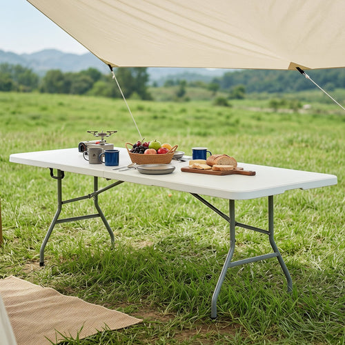 8 ft Portable Folding Table 350 LBS HDPE Tabletop, White