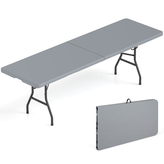 8 ft Folding Table 350 LBS Fold-in-Half HDPE Tabletop, Gray Camping Furniture Gray at Gallery Canada