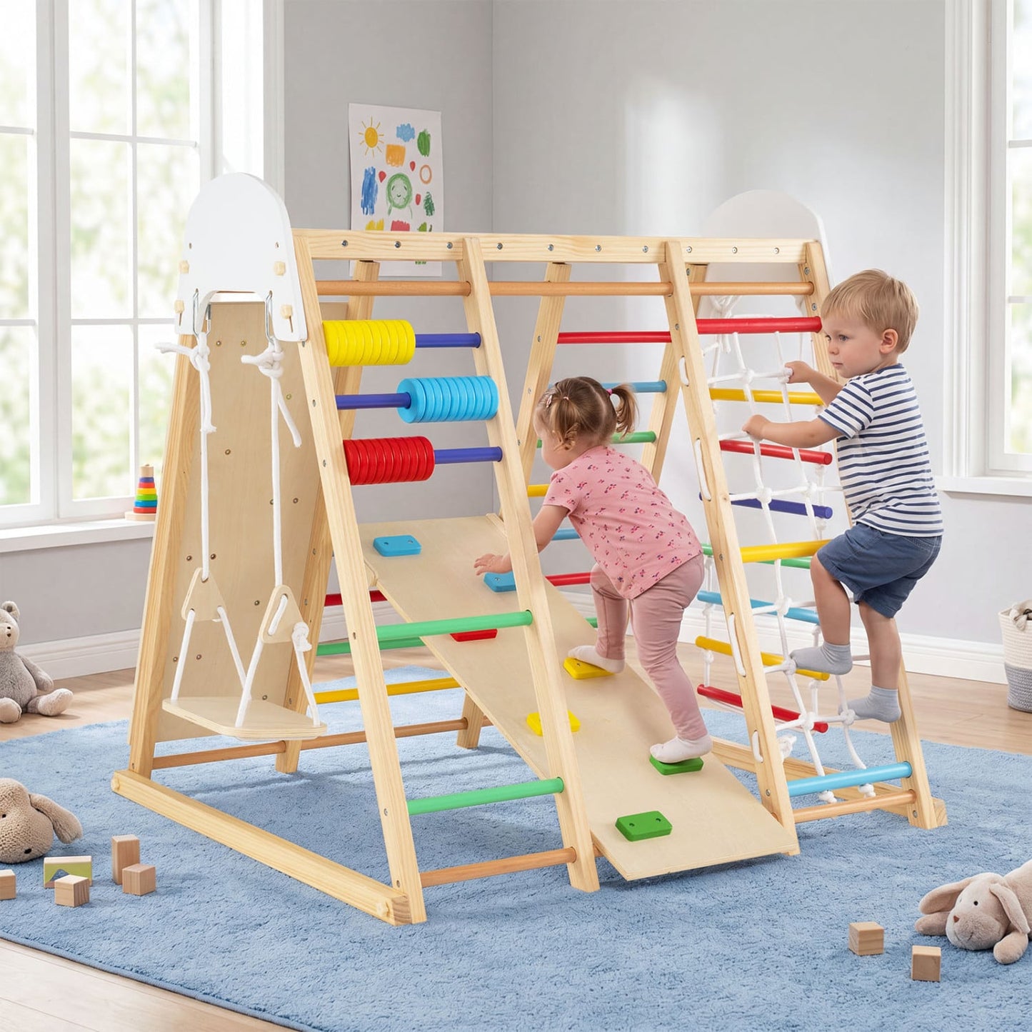 8-in-1 Foldable Jungle Gym for Kids with Swing, Monkey Bars Climbers & Slides at Gallery Canada