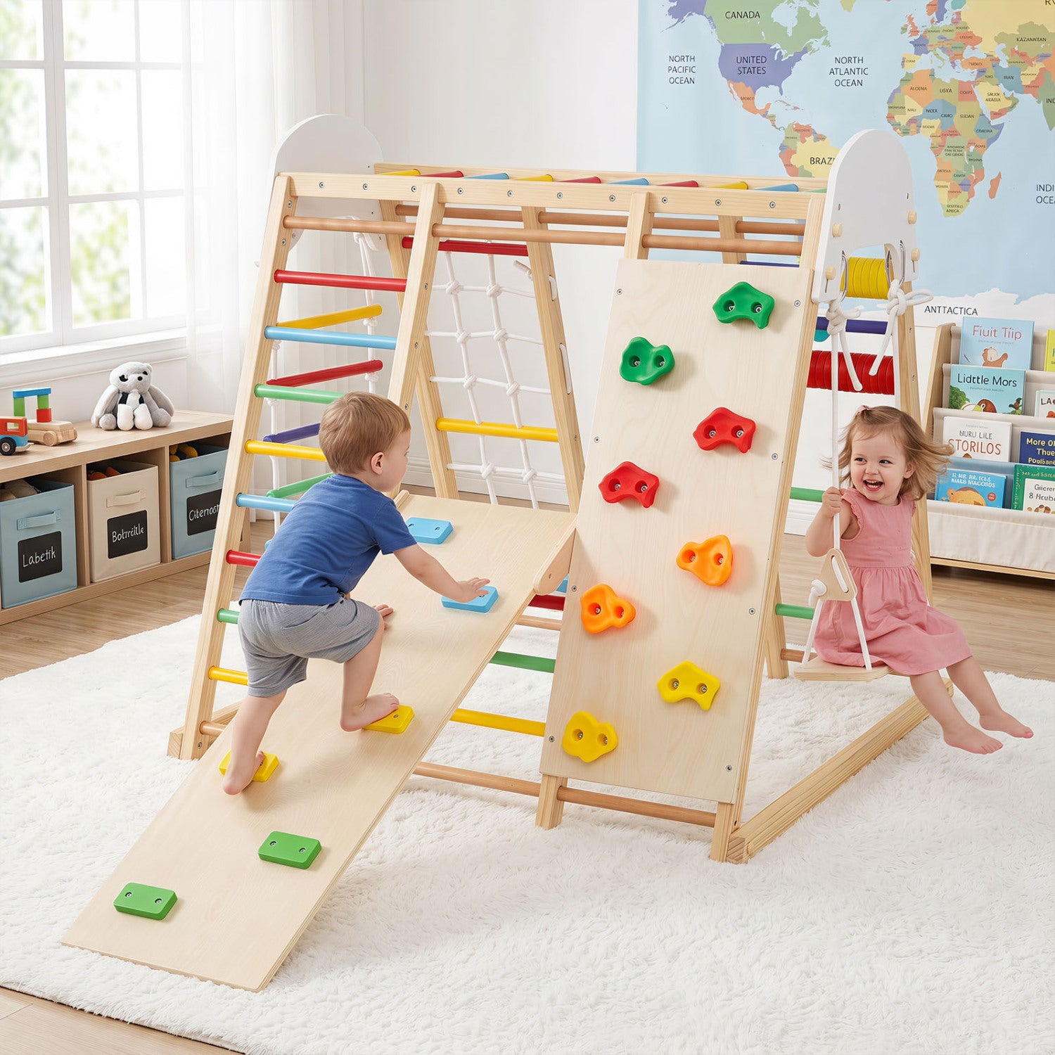 8-in-1 Foldable Jungle Gym for Kids with Swing, Monkey Bars Climbers & Slides at Gallery Canada