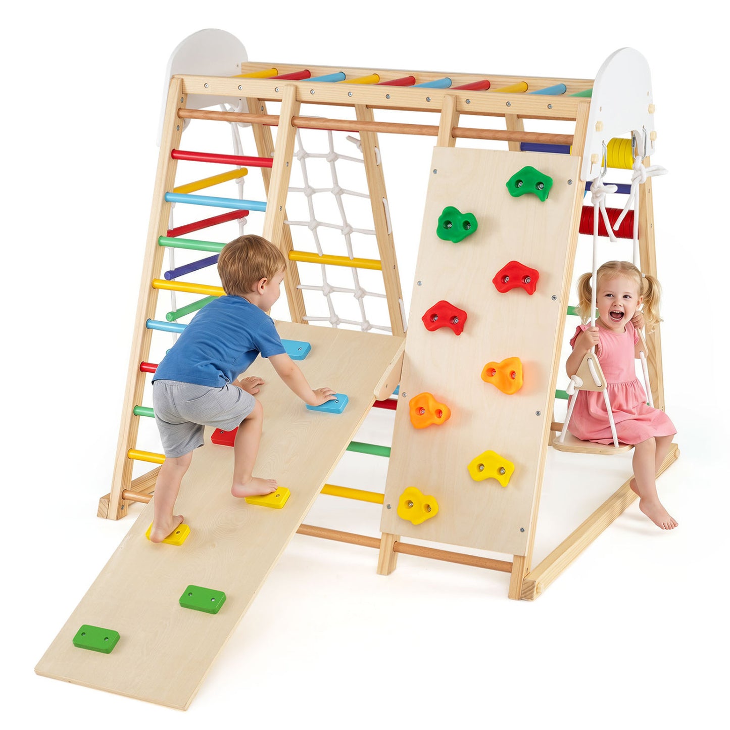 8-in-1 Foldable Jungle Gym for Kids with Swing, Monkey Bars Climbers & Slides Multicolor at Gallery Canada