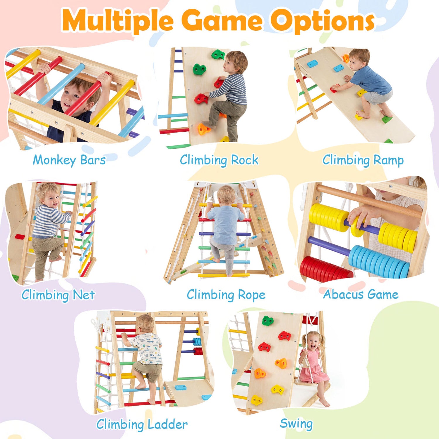 8-in-1 Foldable Jungle Gym for Kids with Swing, Monkey Bars Climbers & Slides at Gallery Canada