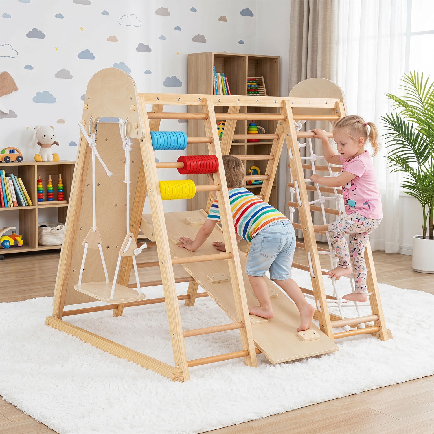 Foldable Indoor Jungle Gym For Kids With Swing, Monkey Bars, Natural Climbers & Slides at Gallery Canada