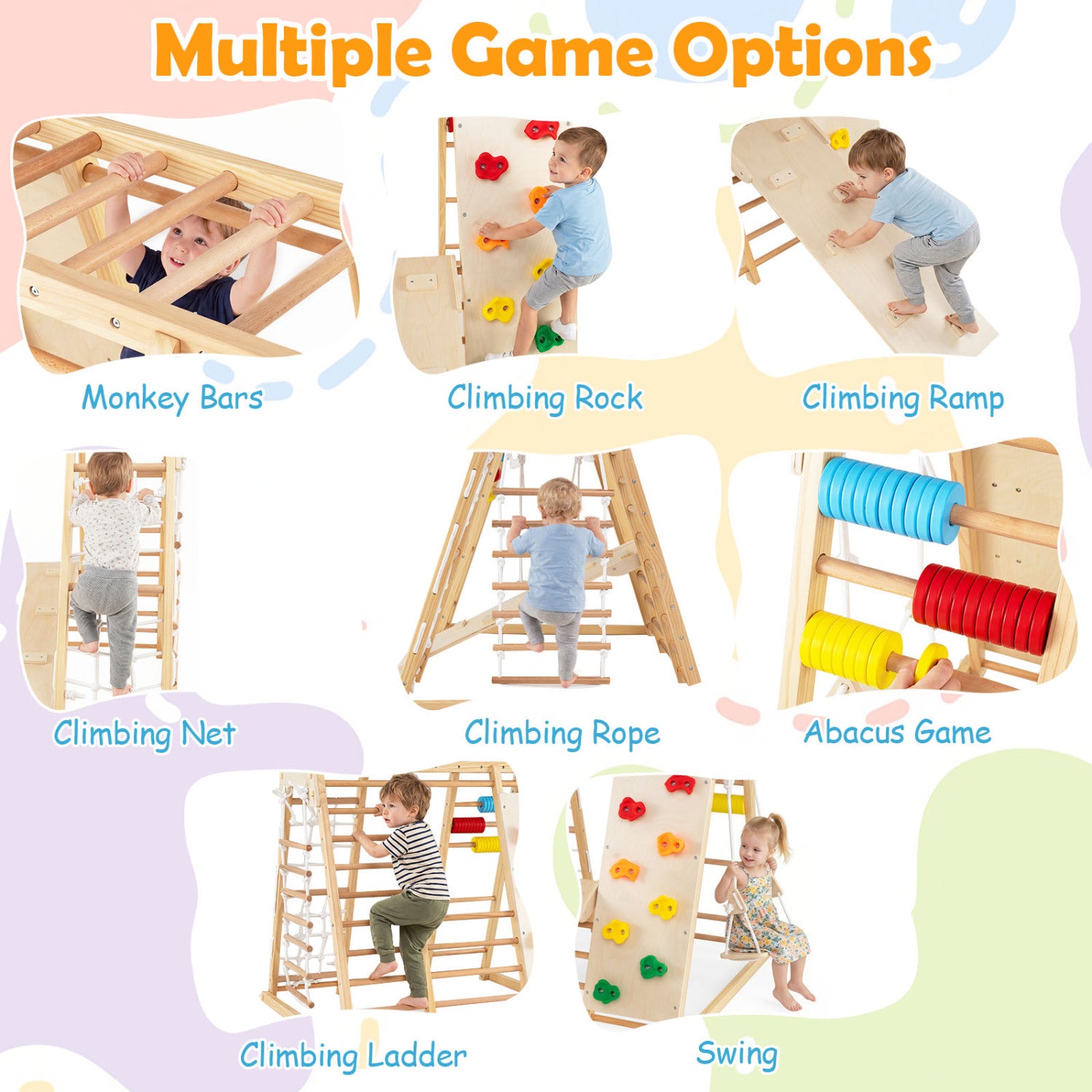 Foldable Indoor Jungle Gym For Kids With Swing, Monkey Bars, Natural Climbers & Slides at Gallery Canada