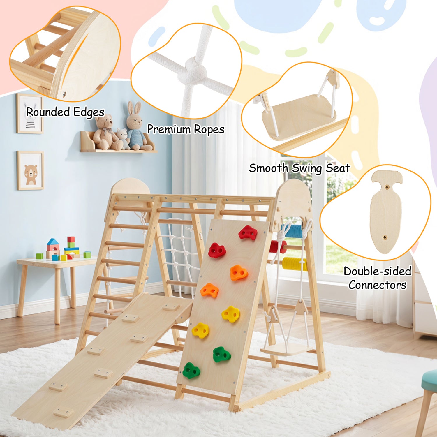 Foldable Indoor Jungle Gym For Kids With Swing, Monkey Bars, Natural Climbers & Slides at Gallery Canada