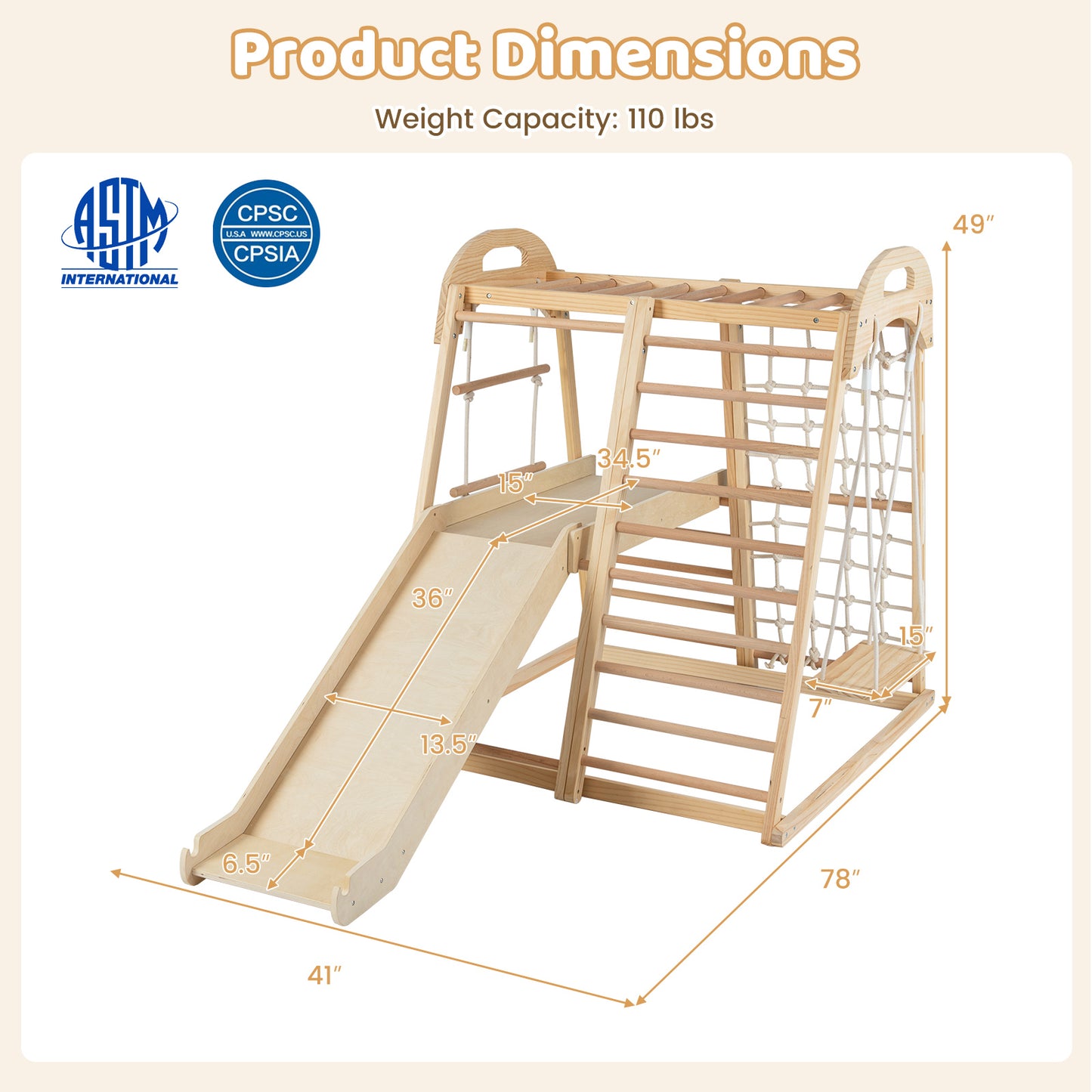 8-in-1 Jungle Gym Wooden Montessori Climber Playset with Slide and Monkey Bar for Kids 3-5 Years Old, Natural Climbers & Slides at Gallery Canada