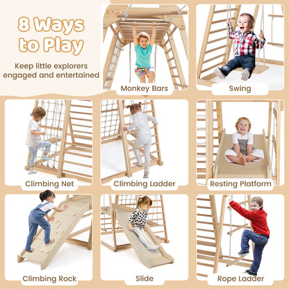 8-in-1 Jungle Gym Wooden Montessori Climber Playset with Slide and Monkey Bar for Kids 3-5 Years Old, Natural Climbers & Slides at Gallery Canada