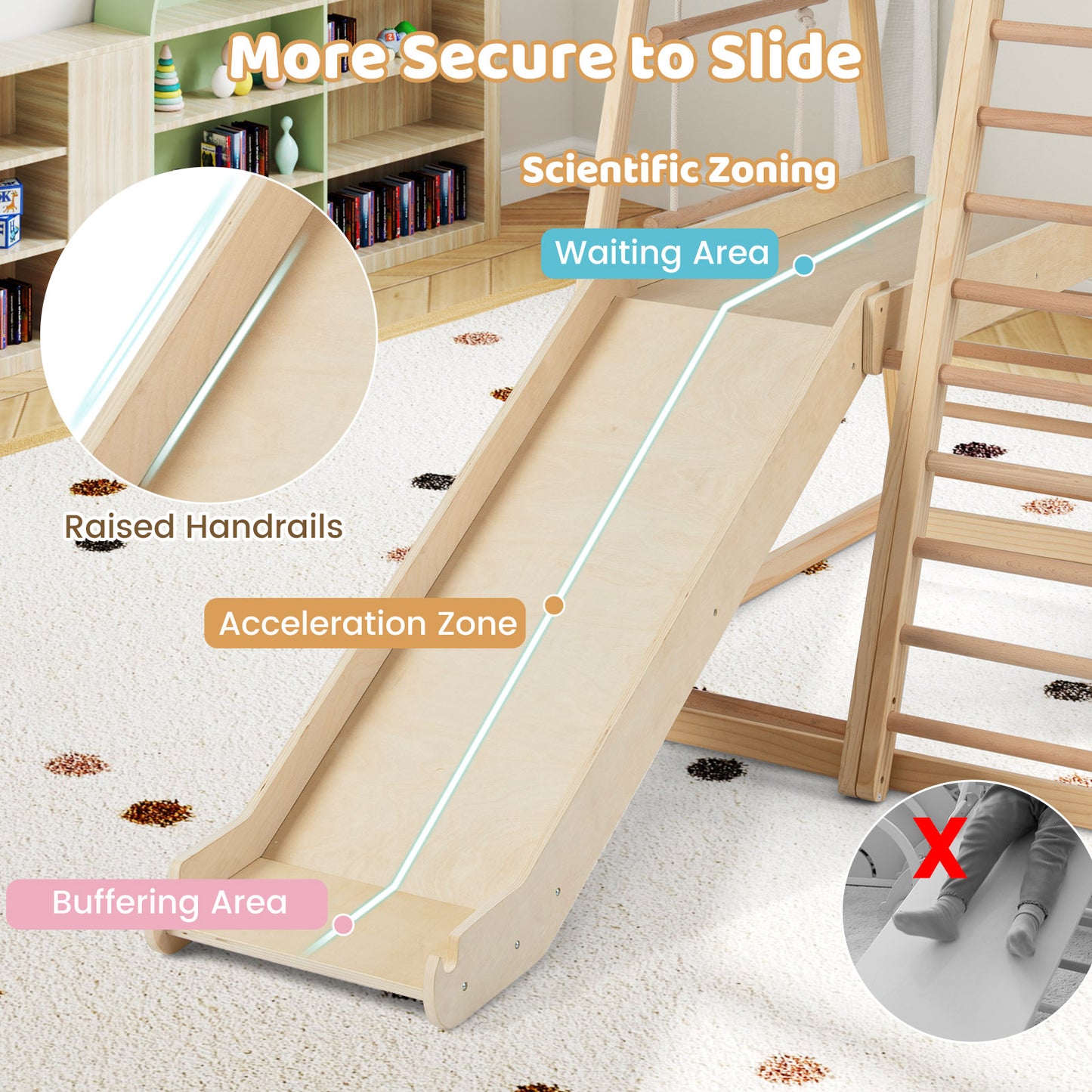 8-in-1 Jungle Gym Wooden Montessori Climber Playset with Slide and Monkey Bar for Kids 3-5 Years Old, Natural Climbers & Slides at Gallery Canada