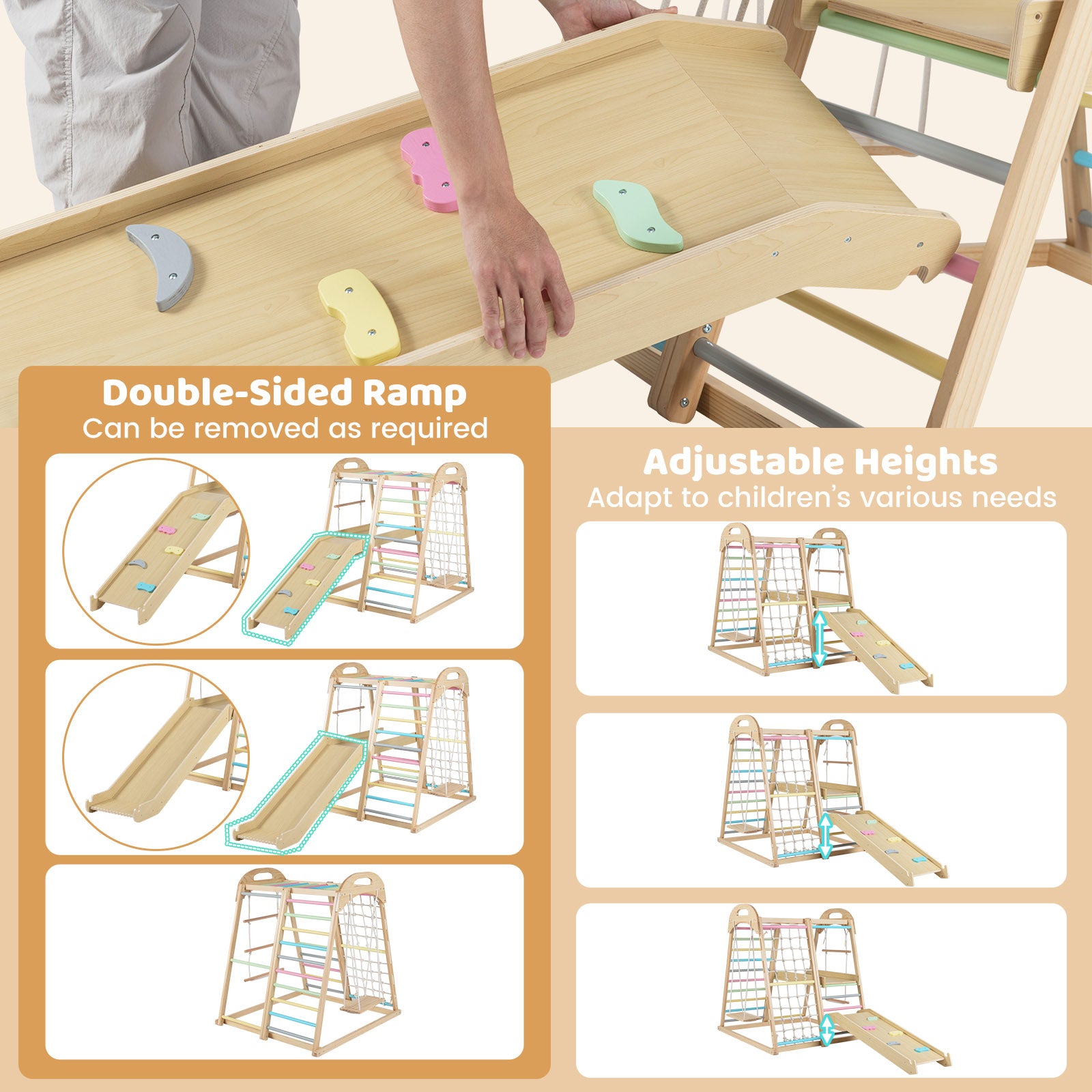 8-in-1 Jungle Gym Wooden Montessori Climber Playset with Slide and Monkey Bar for Kids 3-5 Years Old, Multicolor Climbers & Slides at Gallery Canada