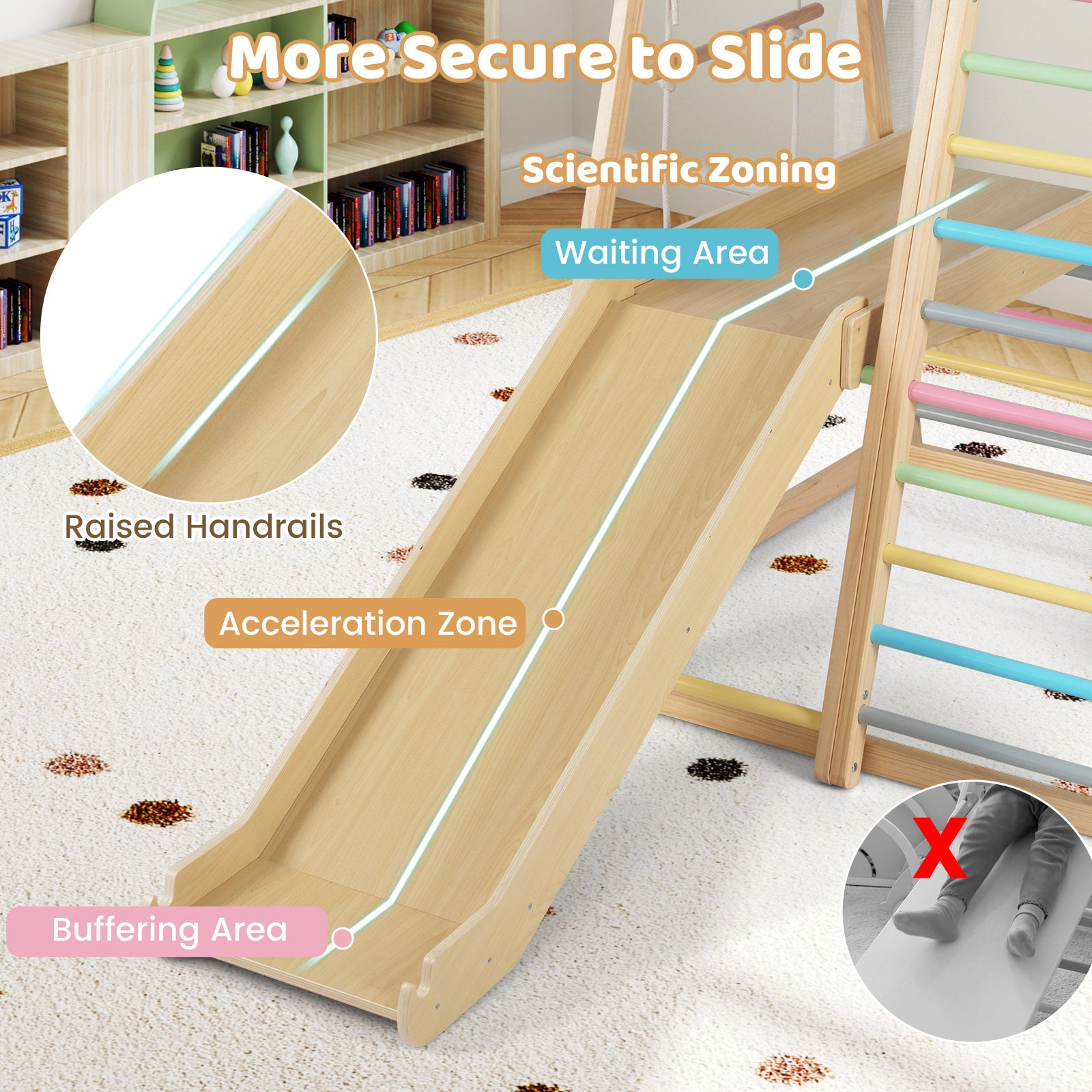 8-in-1 Jungle Gym Wooden Montessori Climber Playset with Slide and Monkey Bar for Kids 3-5 Years Old, Multicolor Climbers & Slides at Gallery Canada