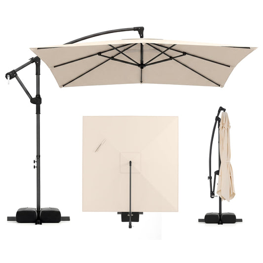8 FT Square Cantilever Patio Umbrella, 360° Rotation, Beige Outdoor Umbrellas Beige at Gallery Canada