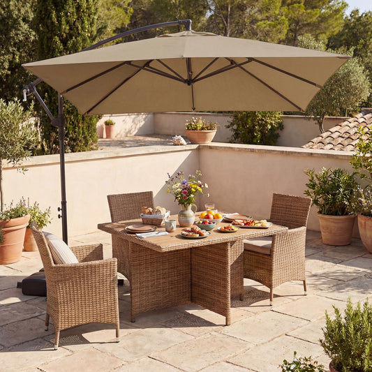 8x8 FT Offset Cantilever Patio Umbrella, Square Hanging Outdoor, Rustic Brown Outdoor Umbrellas Rustic Brown at Gallery Canada