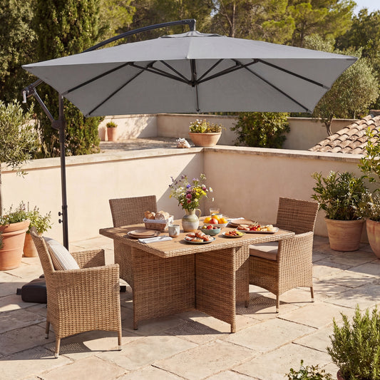 8x8 FT Offset Cantilever Patio Umbrella, 360° Rotation, Gray Outdoor Umbrellas Gray at Gallery Canada