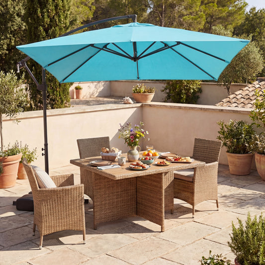 8 x 8 FT Offset Cantilever Patio Umbrella, 360° Rotation, Turquoise Outdoor Umbrellas Turquoise at Gallery Canada